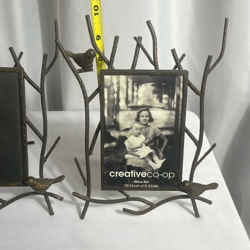 Creative Co-Op Black Bird Branch Photo Frame Set Metal Rustic New Rare Unique